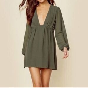 Elegant Olive Green Plunge Dakota Dress In Willow